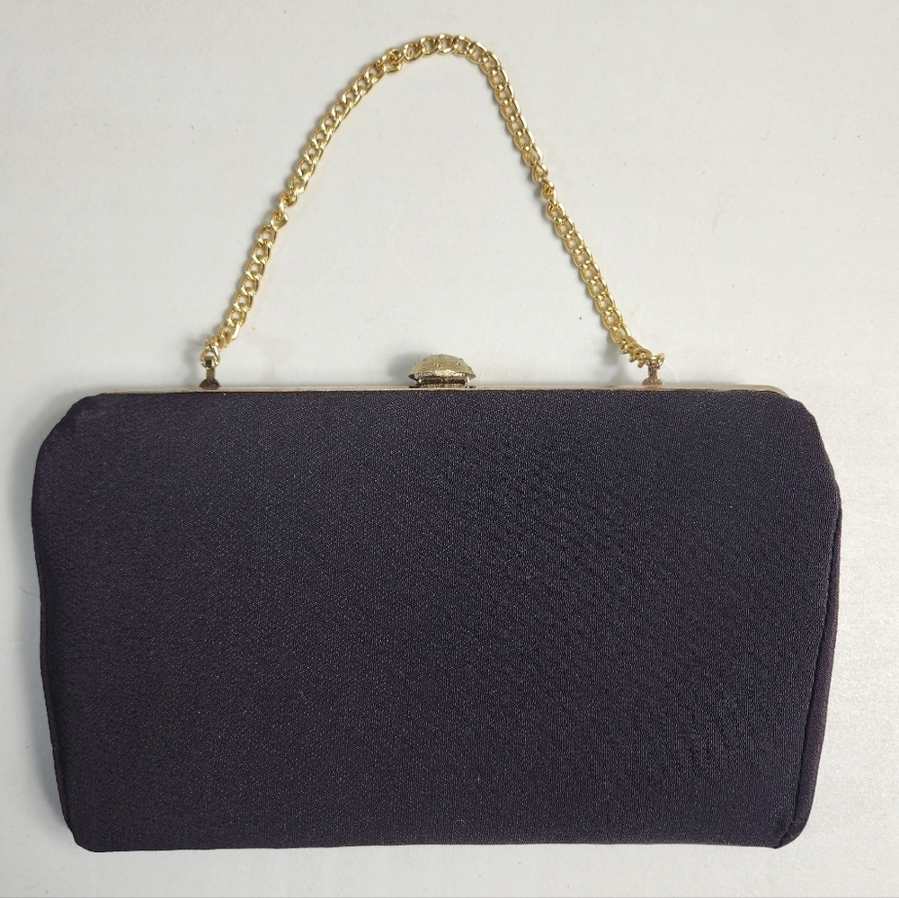 Vintage Womens Dark Brown & Gold Tone Evening Clutch/Wristlet